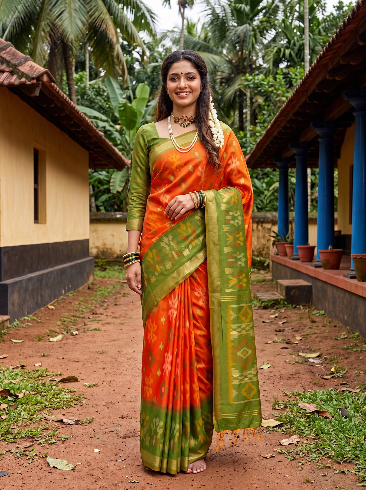 MIMOSA Orange Saree Saree — front view on mannequin