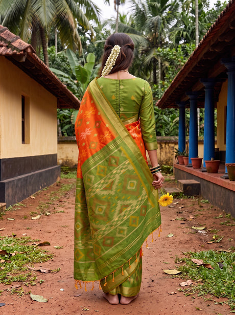 MIMOSA Orange Saree Saree — pose 2 styling detail