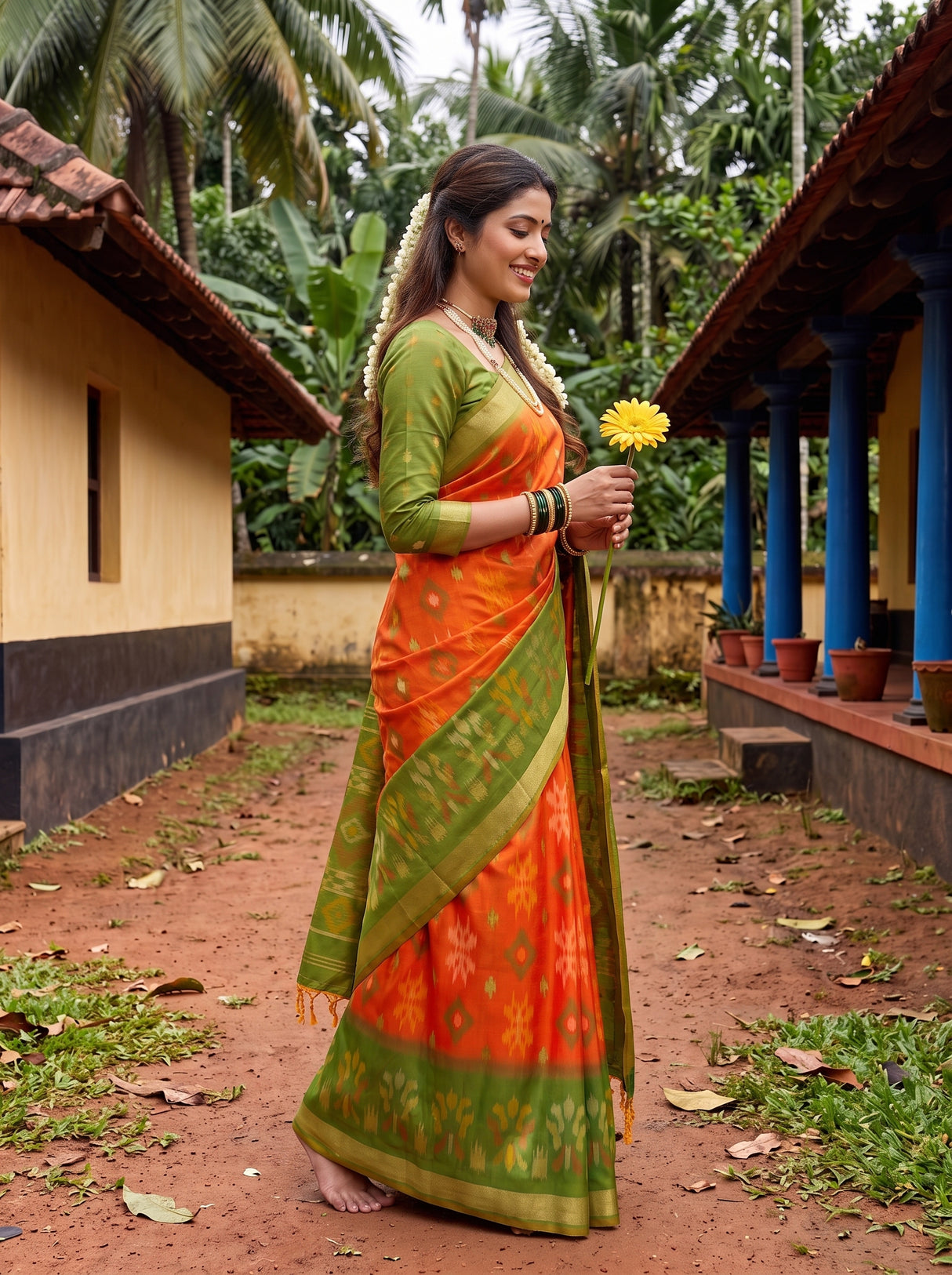 MIMOSA Orange Saree Saree — pose 3 styling detail