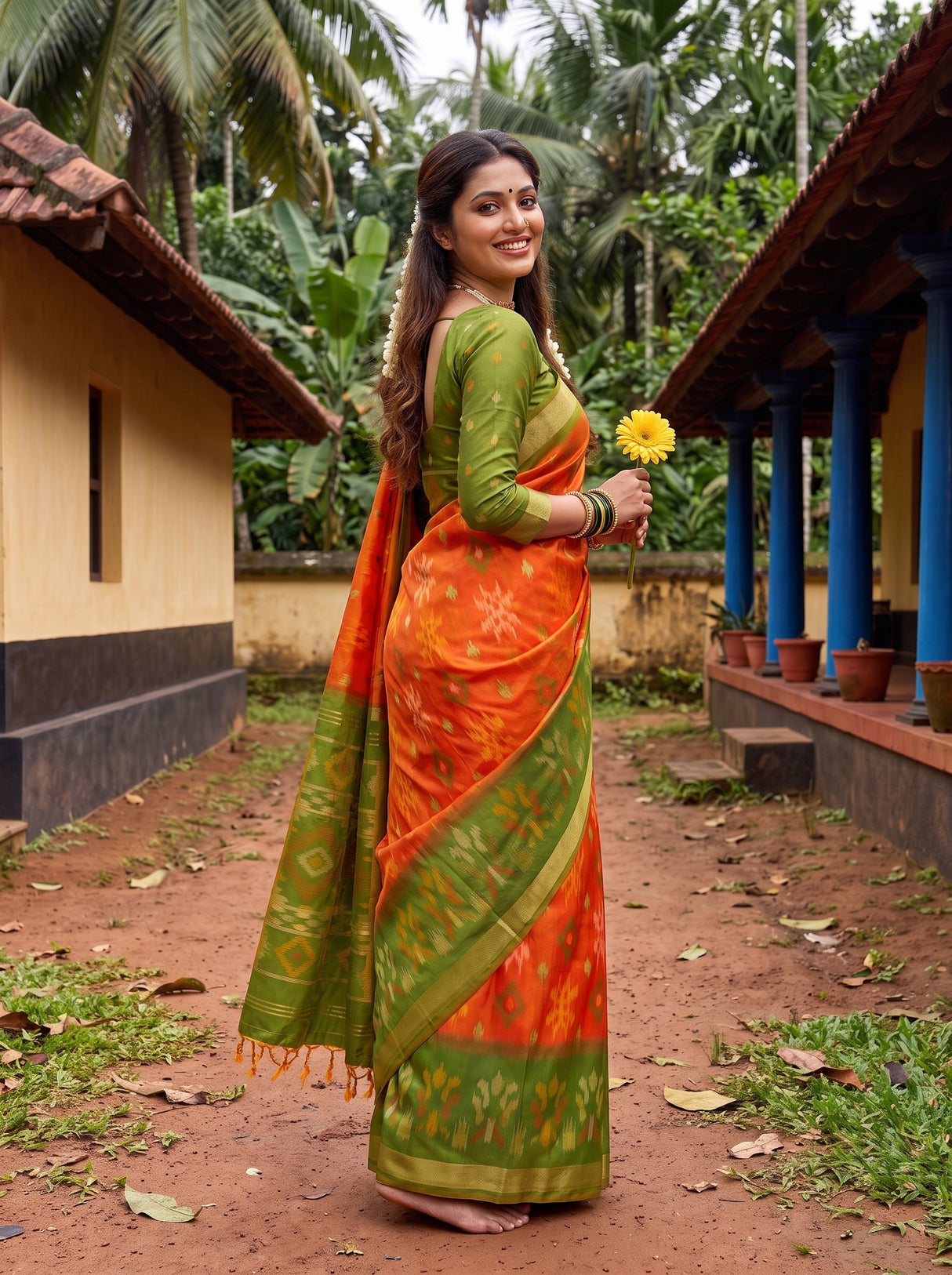 MIMOSA Orange Saree Saree — pose 5 styling detail