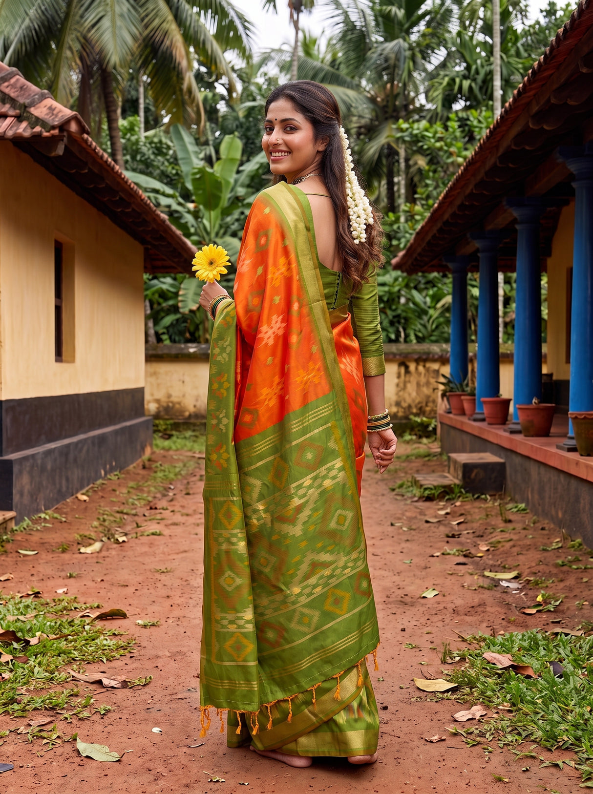 MIMOSA Orange Saree Saree — pose 7 styling detail