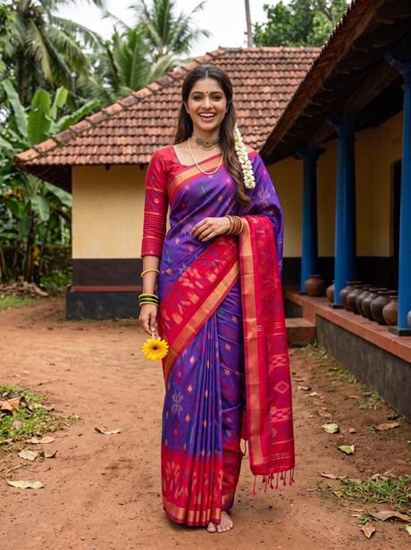 MIMOSA Purple Saree Saree — front view on mannequin