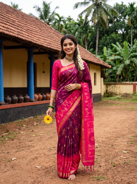 MIMOSA Wine Saree Saree — front view on mannequin