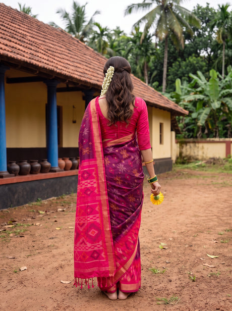 MIMOSA Wine Saree Saree — pose 2 styling detail