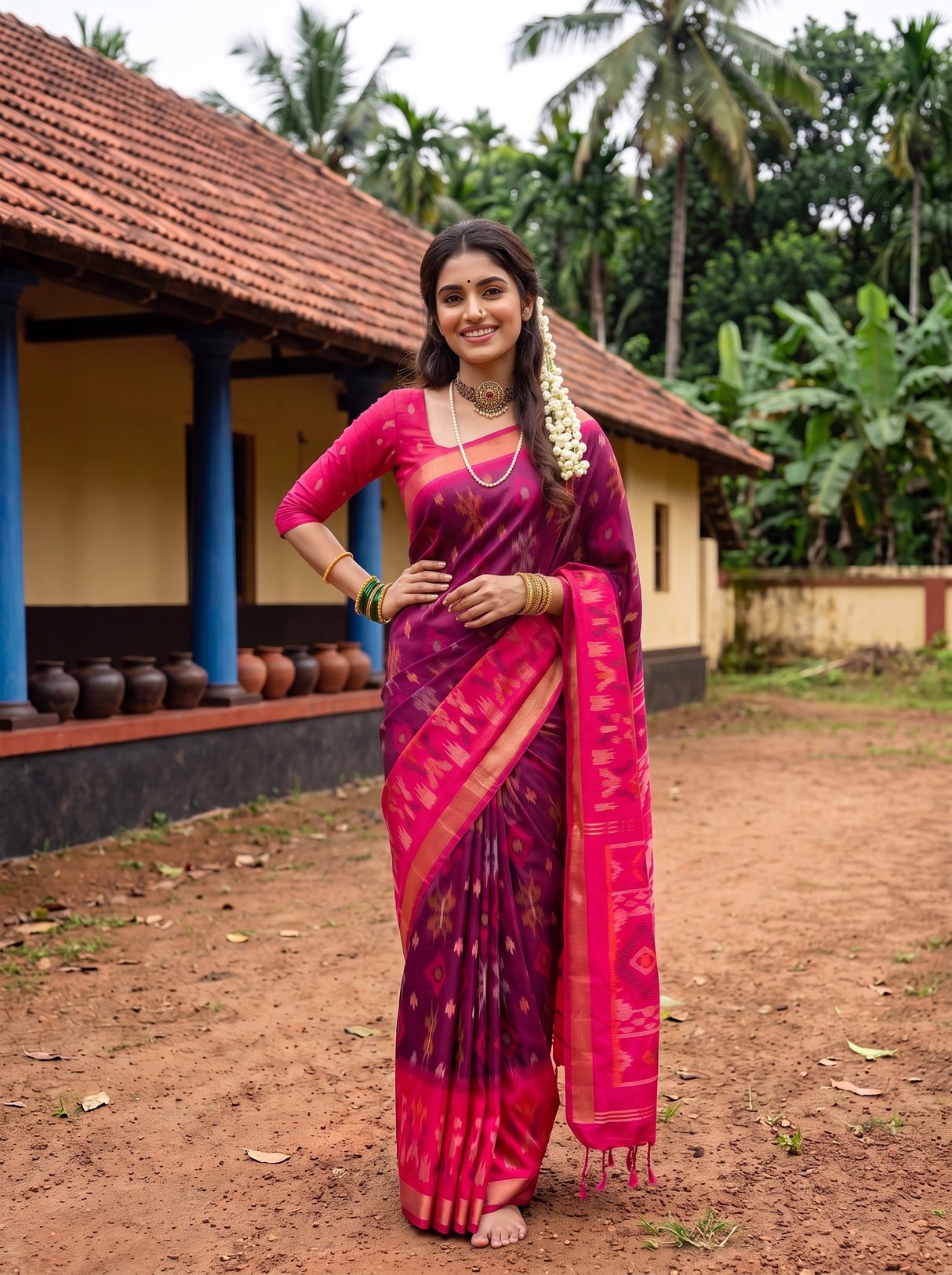 MIMOSA Wine Saree Saree — pose 4 styling detail