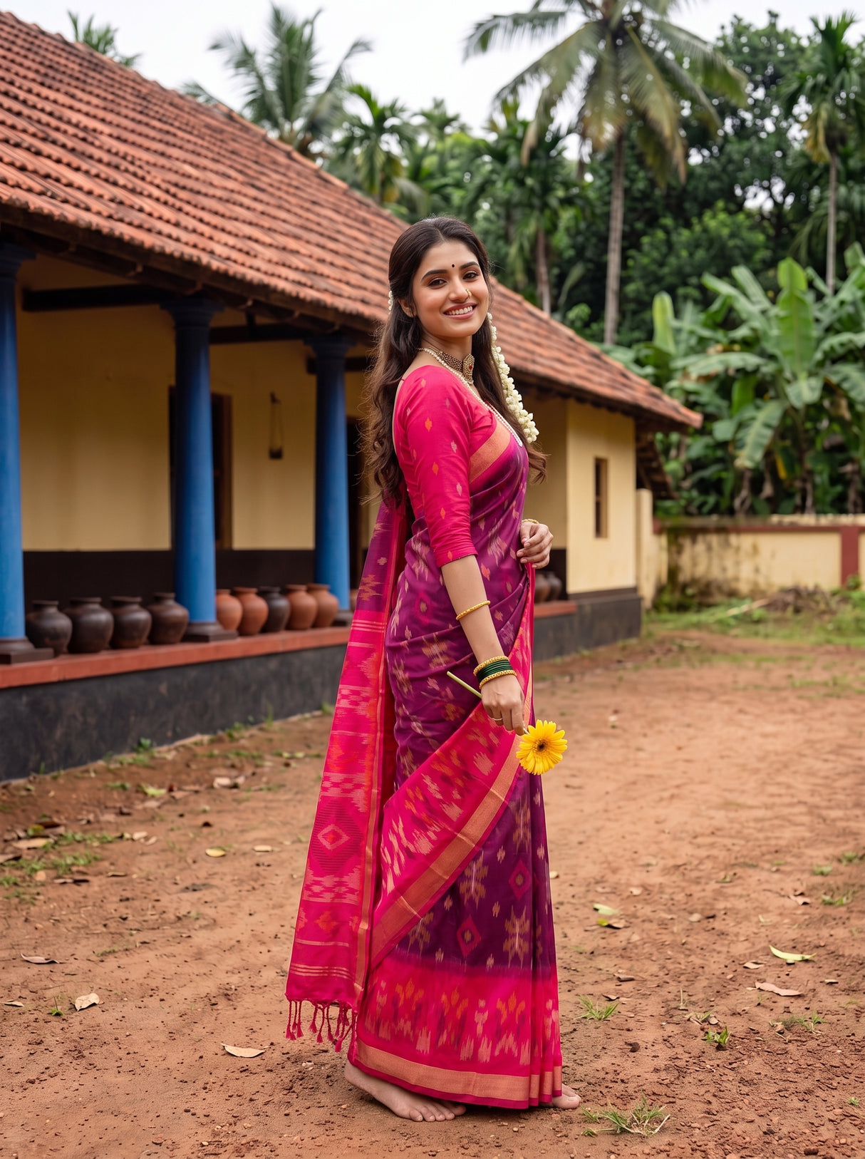 MIMOSA Wine Saree Saree — pose 5 styling detail