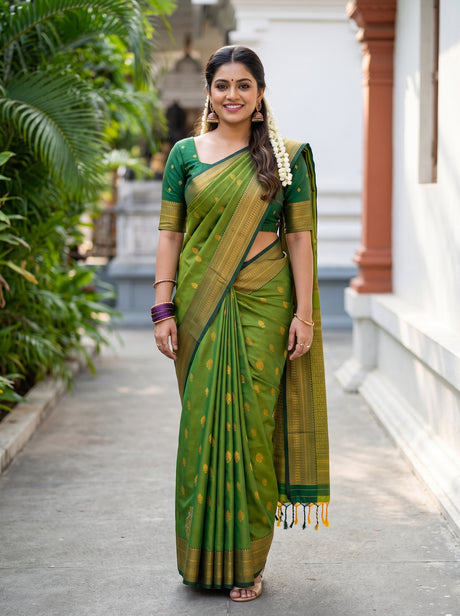 MIMOSA Olive Saree Saree — front view on mannequin