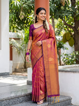 MIMOSA Peach Saree Saree — front view on mannequin