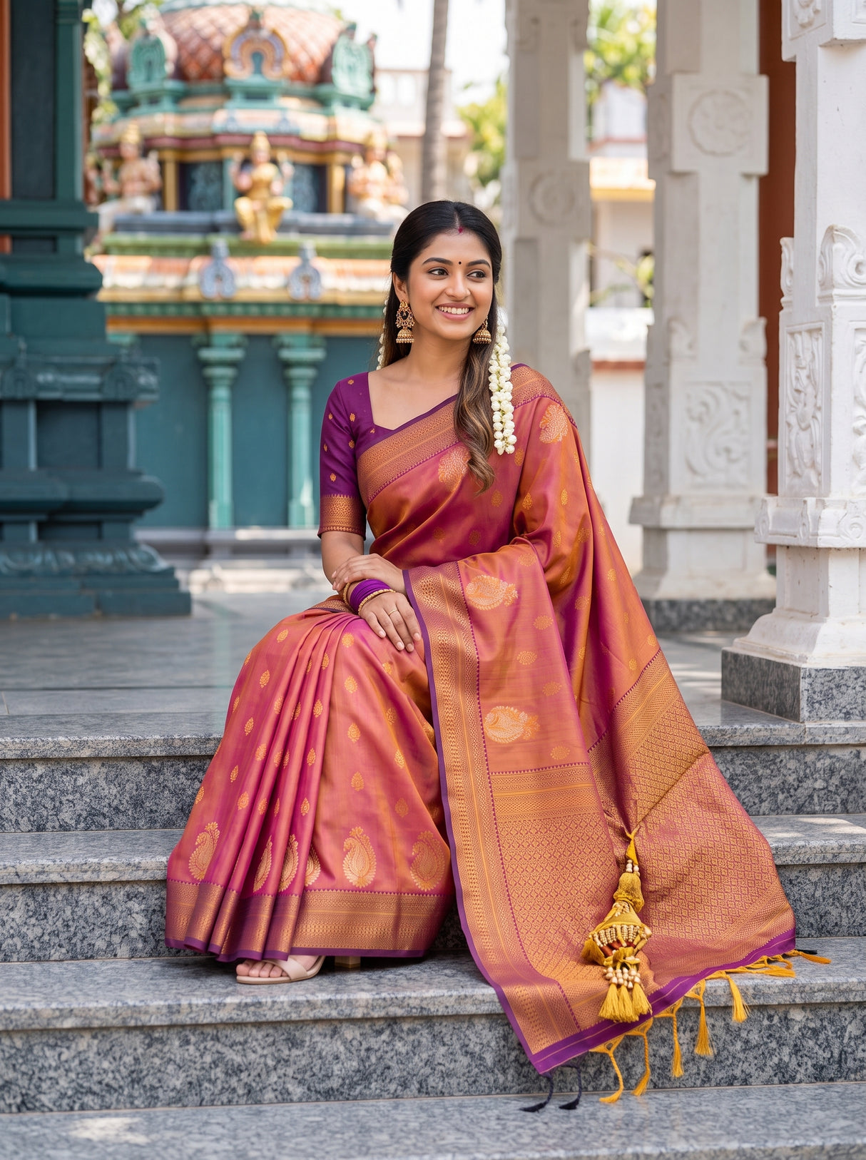 MIMOSA Peach Saree Saree — pose 10 styling detail