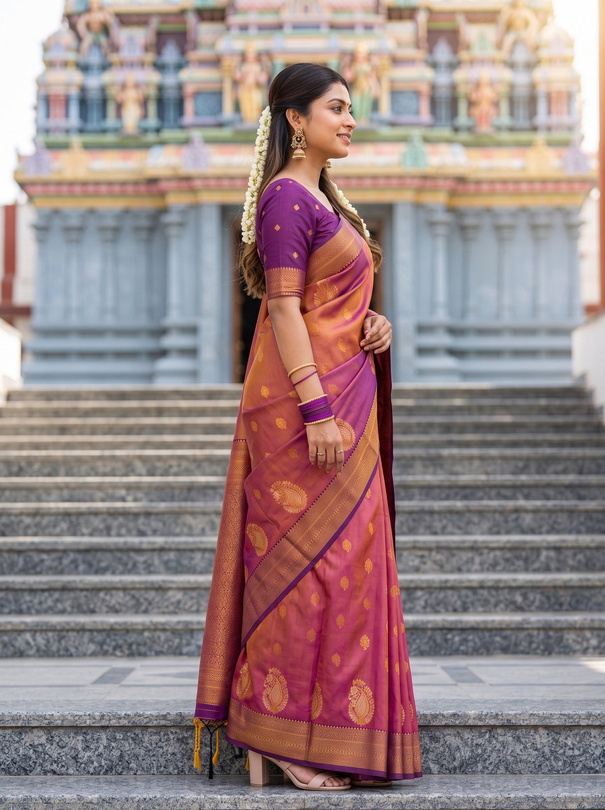 MIMOSA Peach Saree Saree — pose 3 styling detail