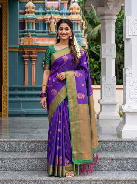 MIMOSA Purple Saree Saree — front view on mannequin