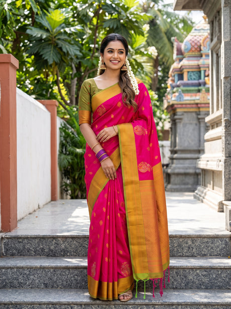 MIMOSA Rani Saree Saree — front view on mannequin