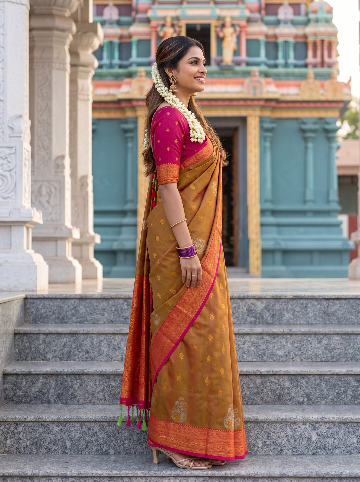 MIMOSA Rust Saree Saree — pose 3 styling detail