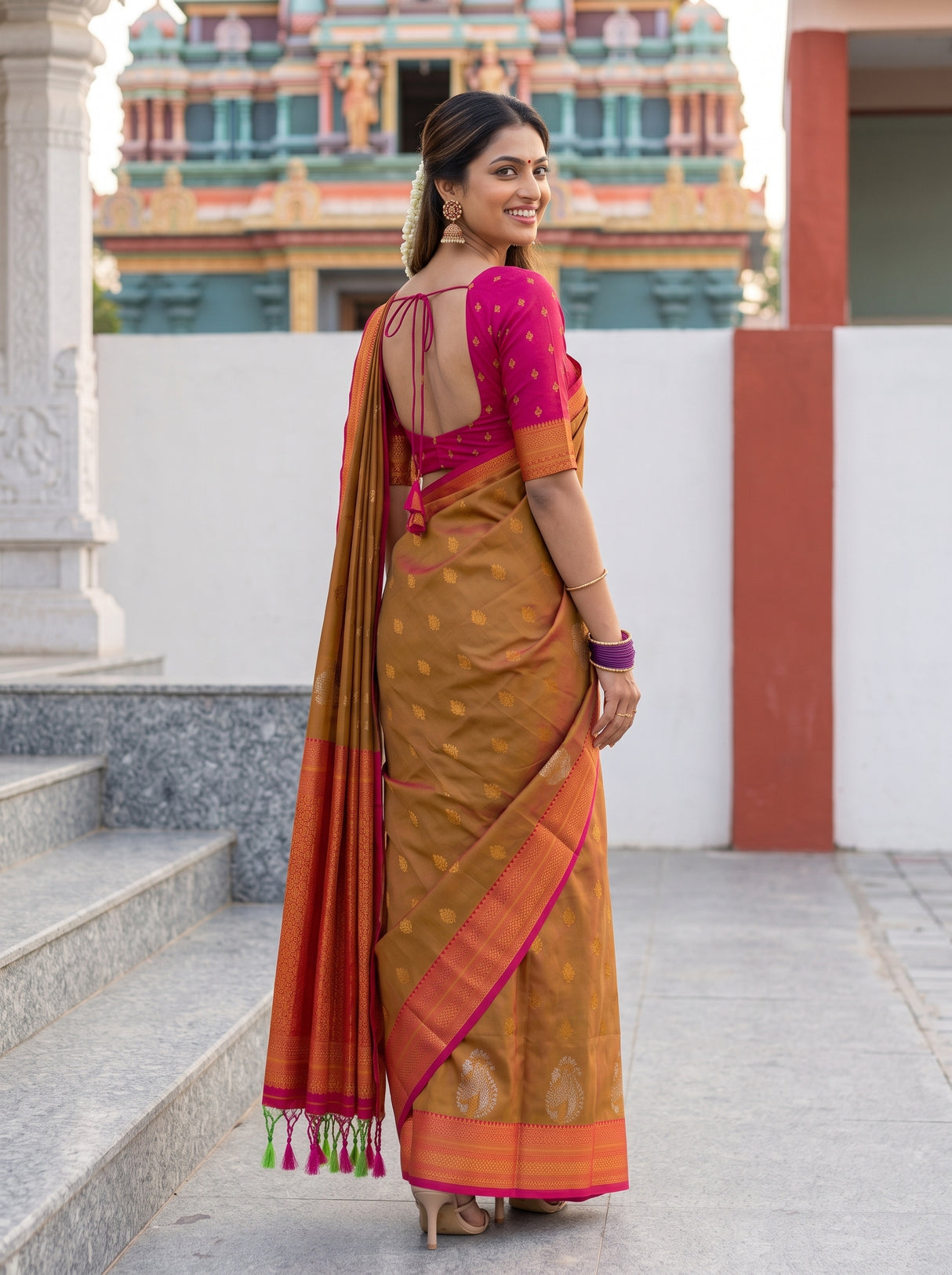 MIMOSA Rust Saree Saree — pose 5 styling detail