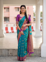 MIMOSA Sapphire Saree Saree — front view on mannequin