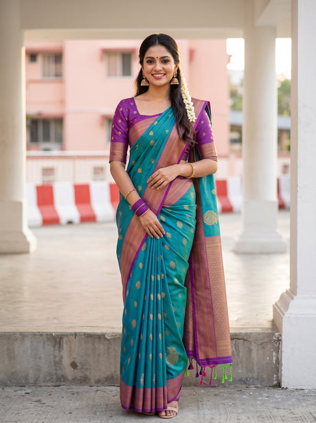 MIMOSA Sapphire Saree Saree — front view on mannequin