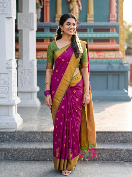 MIMOSA Wine Saree Saree — front view on mannequin