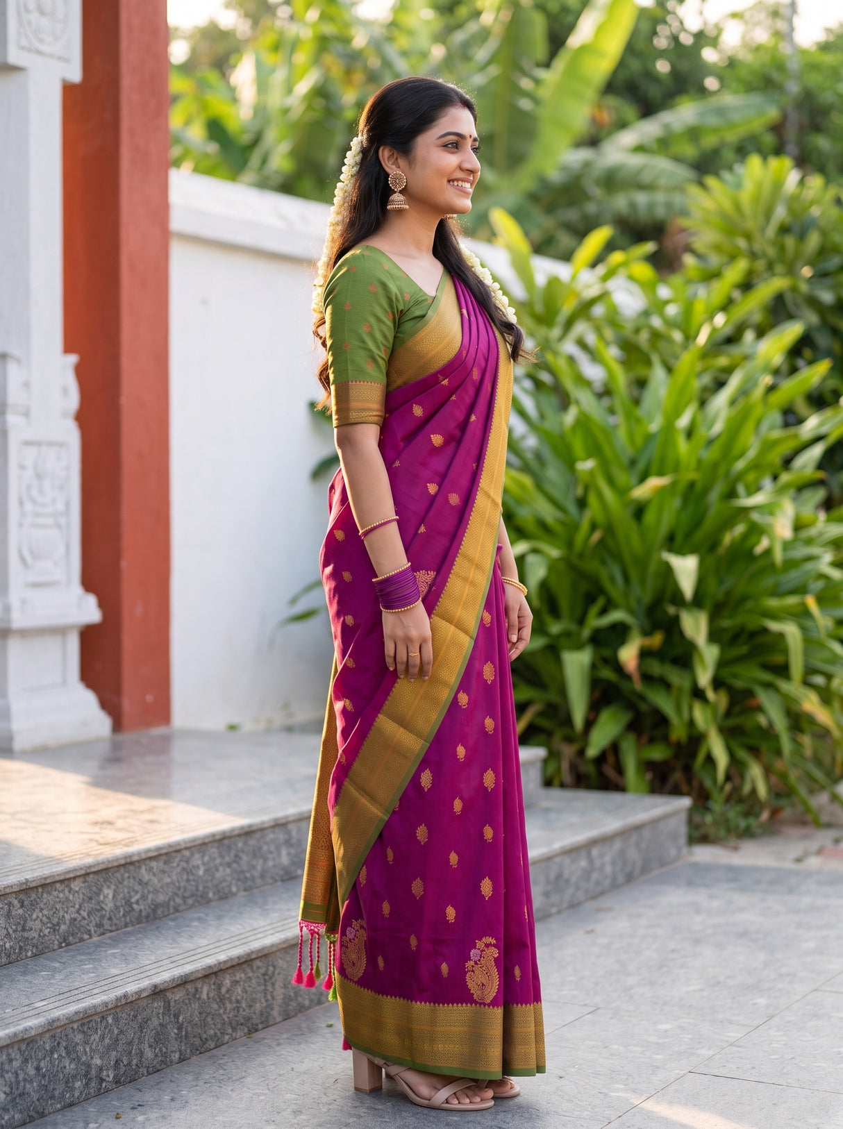 MIMOSA Wine Saree Saree — pose 3 styling detail