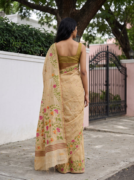 MIMOSA Chiku Banarasi Linen Saree — Saree shot pallu body