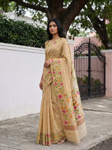 MIMOSA Chiku Banarasi Linen Saree — pose 5 styling detail