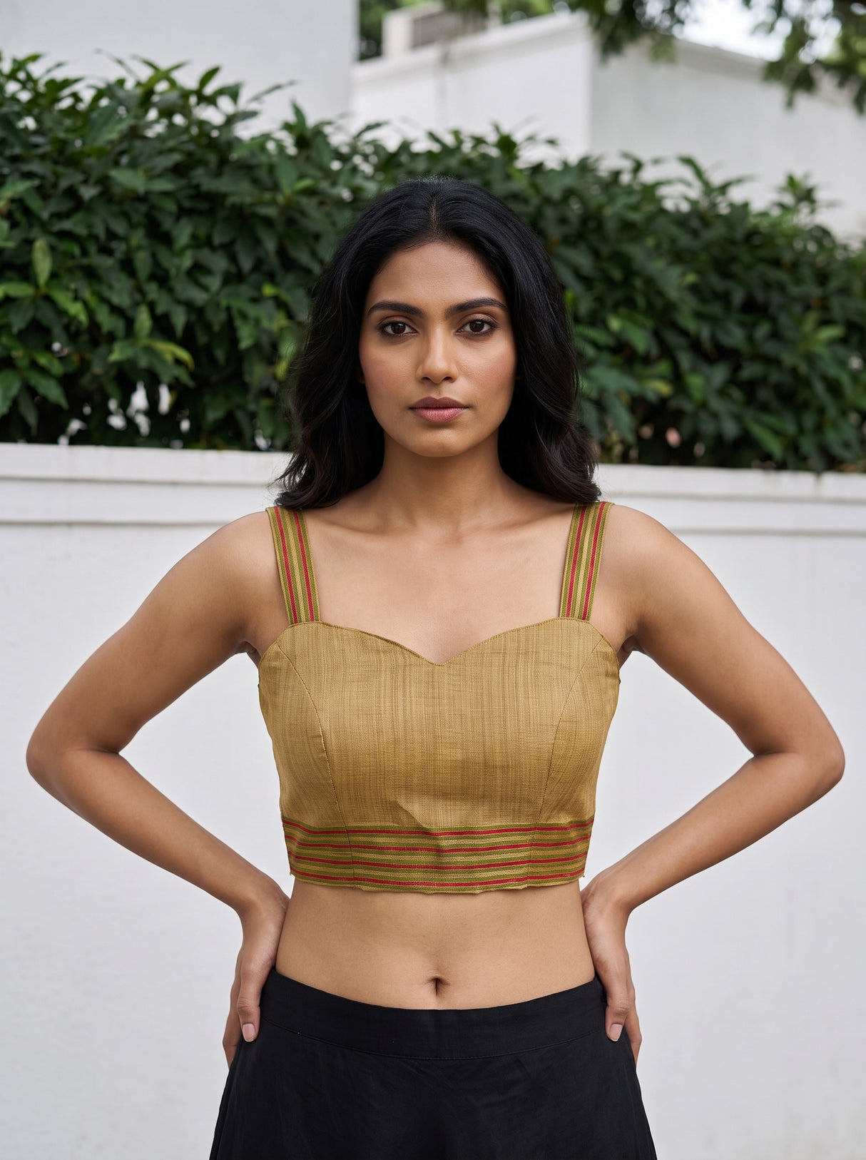 MIMOSA Chiku Banarasi Linen Saree — blouse close-up