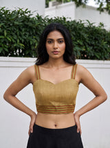 MIMOSA Chiku Banarasi Linen Saree — blouse close-up