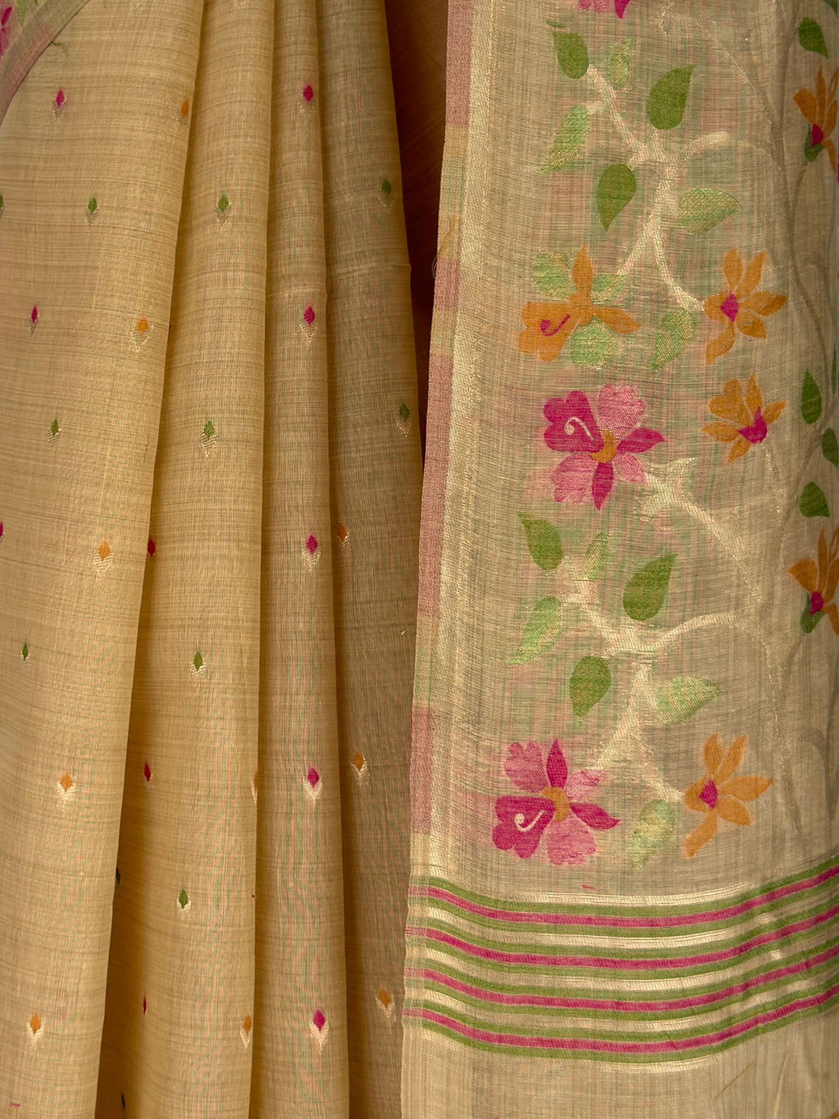 MIMOSA Chiku Banarasi Linen Saree — fleets shot full lifestyle