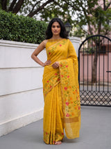 MIMOSA Gold Banarasi Linen Saree — pose 10 styling detail