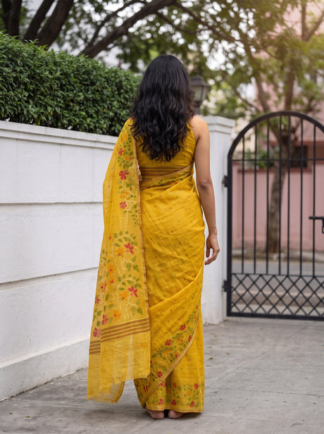 MIMOSA Gold Banarasi Linen Saree — Saree shot pallu body