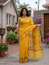 MIMOSA Gold Banarasi Linen Saree — pose 6 styling detail