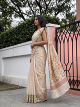 MIMOSA Half White Banarasi Linen Saree — pose 4 styling detail
