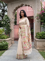 MIMOSA Half White Banarasi Linen Saree — pose 5 styling detail