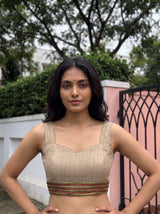 MIMOSA Half White Banarasi Linen Saree — blouse close-up