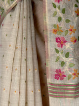 MIMOSA Half White Banarasi Linen Saree — fleets shot full lifestyle