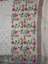 MIMOSA Half White Banarasi Linen Saree — pallu and zari work detail