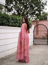 MIMOSA Pink Banarasi Linen Saree — pose 9 styling detail
