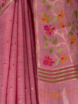 MIMOSA Pink Banarasi Linen Saree — fleets shot full lifestyle