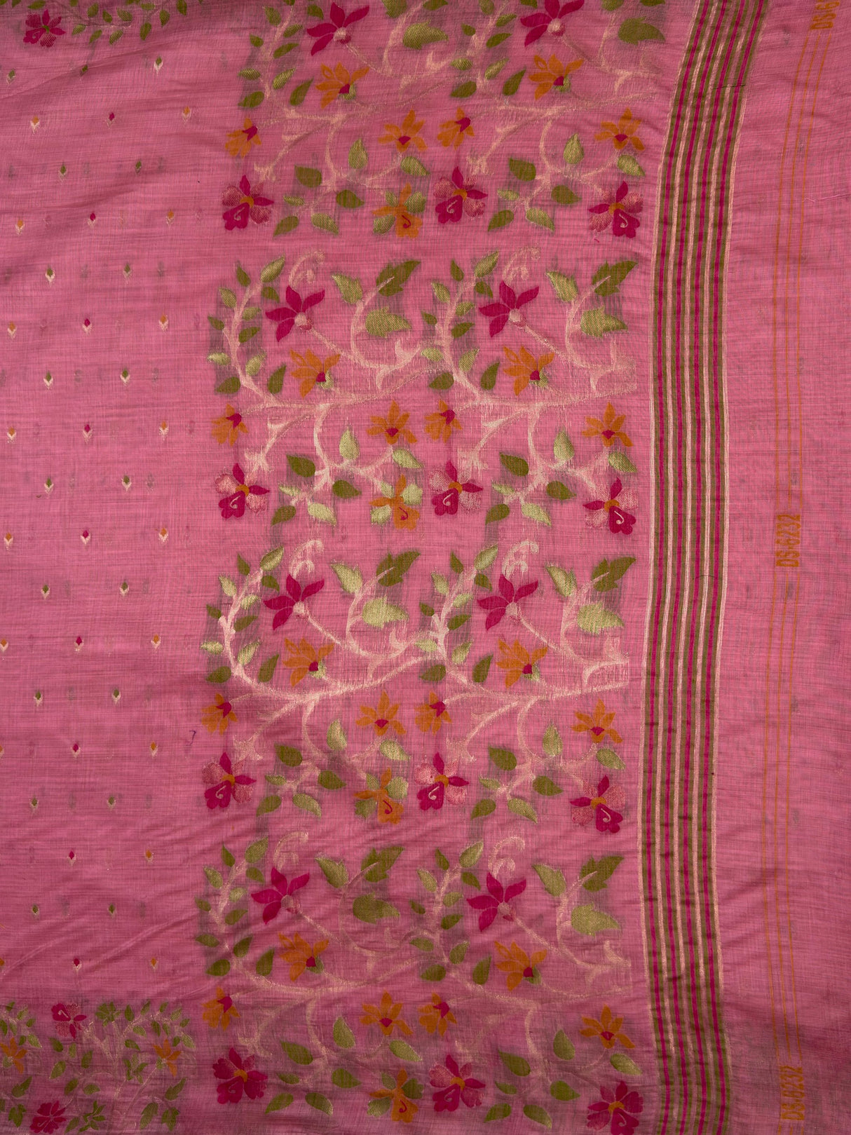 MIMOSA Pink Banarasi Linen Saree — pallu and zari work detail