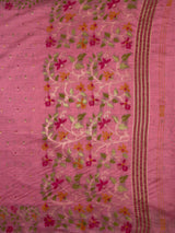 MIMOSA Pink Banarasi Linen Saree — pallu and zari work detail