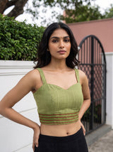MIMOSA Pista Banarasi Linen Saree — blouse close-up
