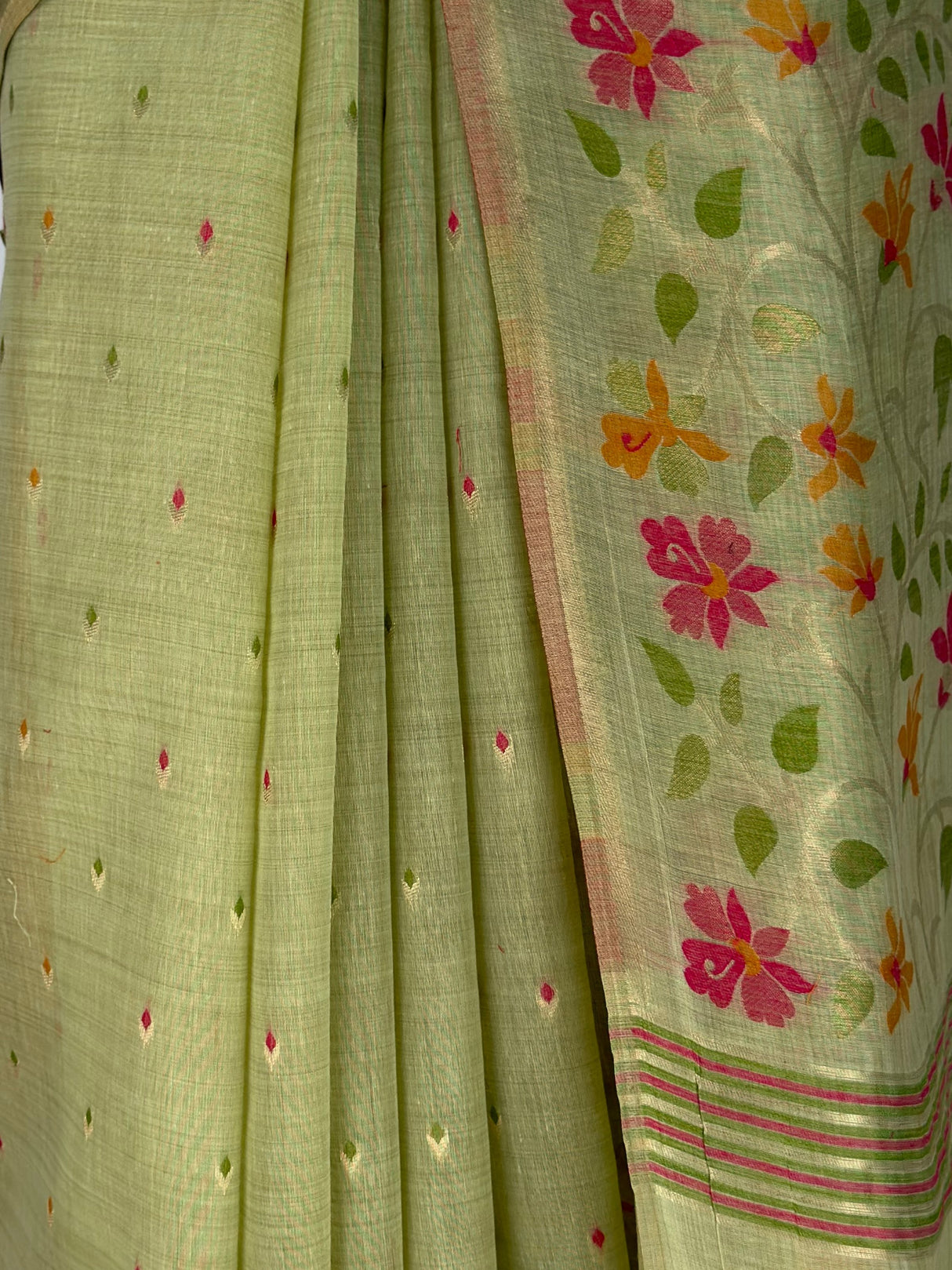 MIMOSA Pista Banarasi Linen Saree — fleets shot full lifestyle