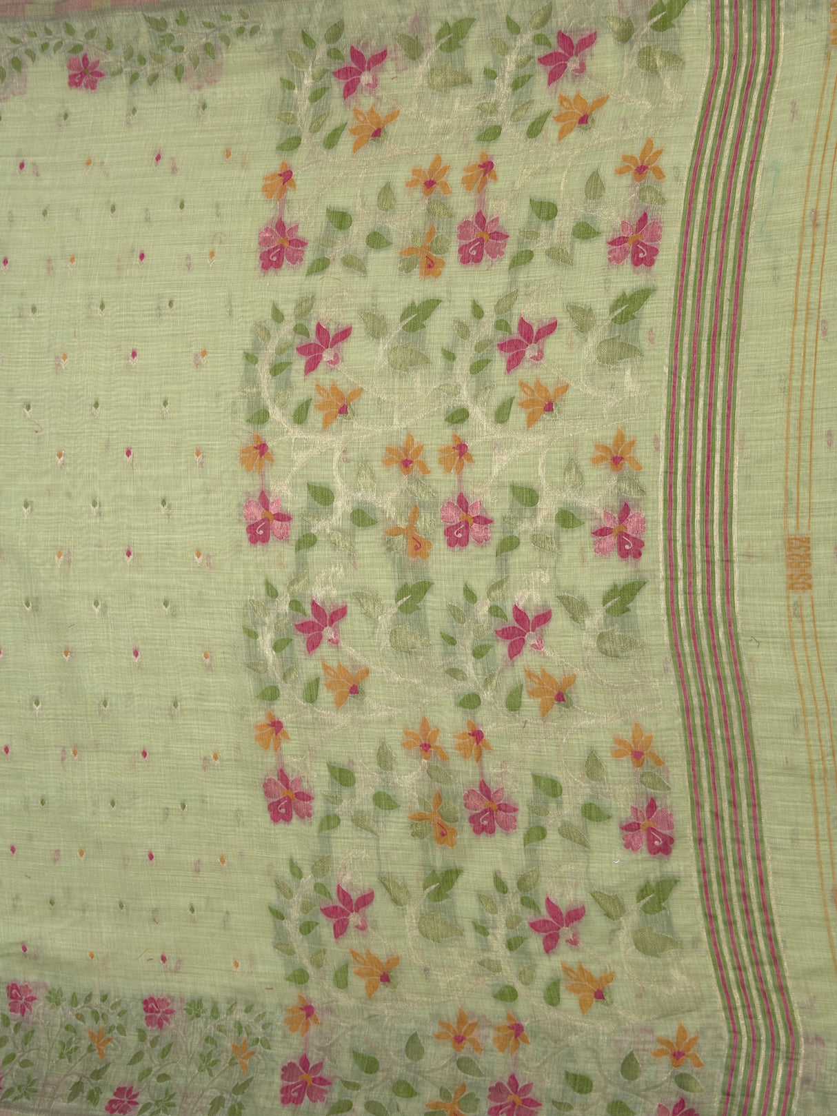MIMOSA Pista Banarasi Linen Saree — pallu and zari work detail
