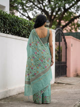 MIMOSA Rama Banarasi Linen Saree — Saree shot pallu body