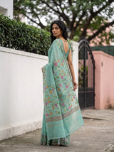 MIMOSA Rama Banarasi Linen Saree — pose 4 styling detail