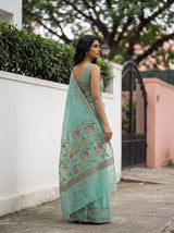 MIMOSA Rama Banarasi Linen Saree — pose 5 styling detail