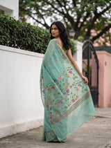 MIMOSA Rama Banarasi Linen Saree — pose 6 styling detail