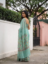 MIMOSA Rama Banarasi Linen Saree — pose 9 styling detail