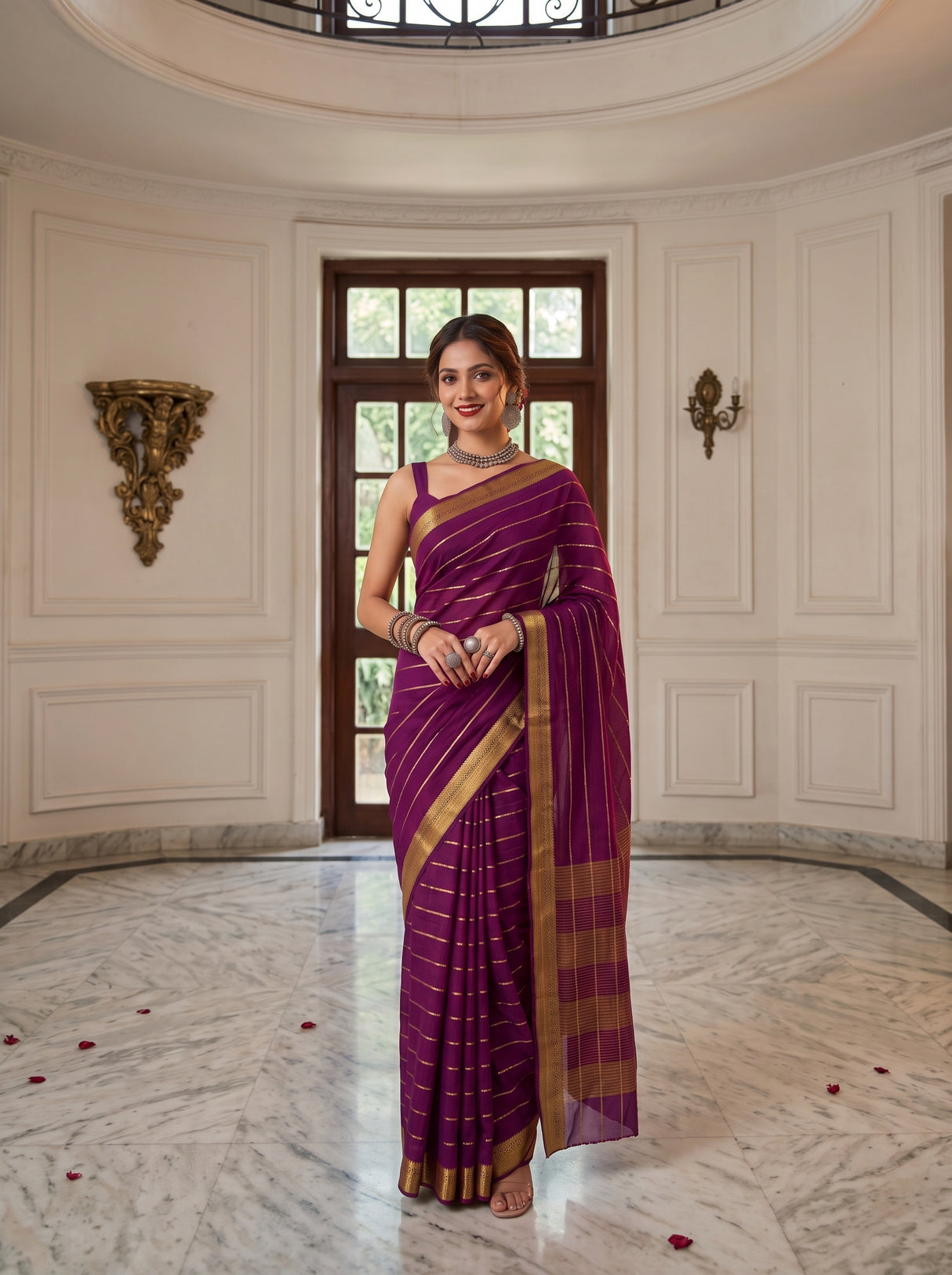 MIMOSA Jamun Mysore Silk Crepe Saree — pose 10 styling detail