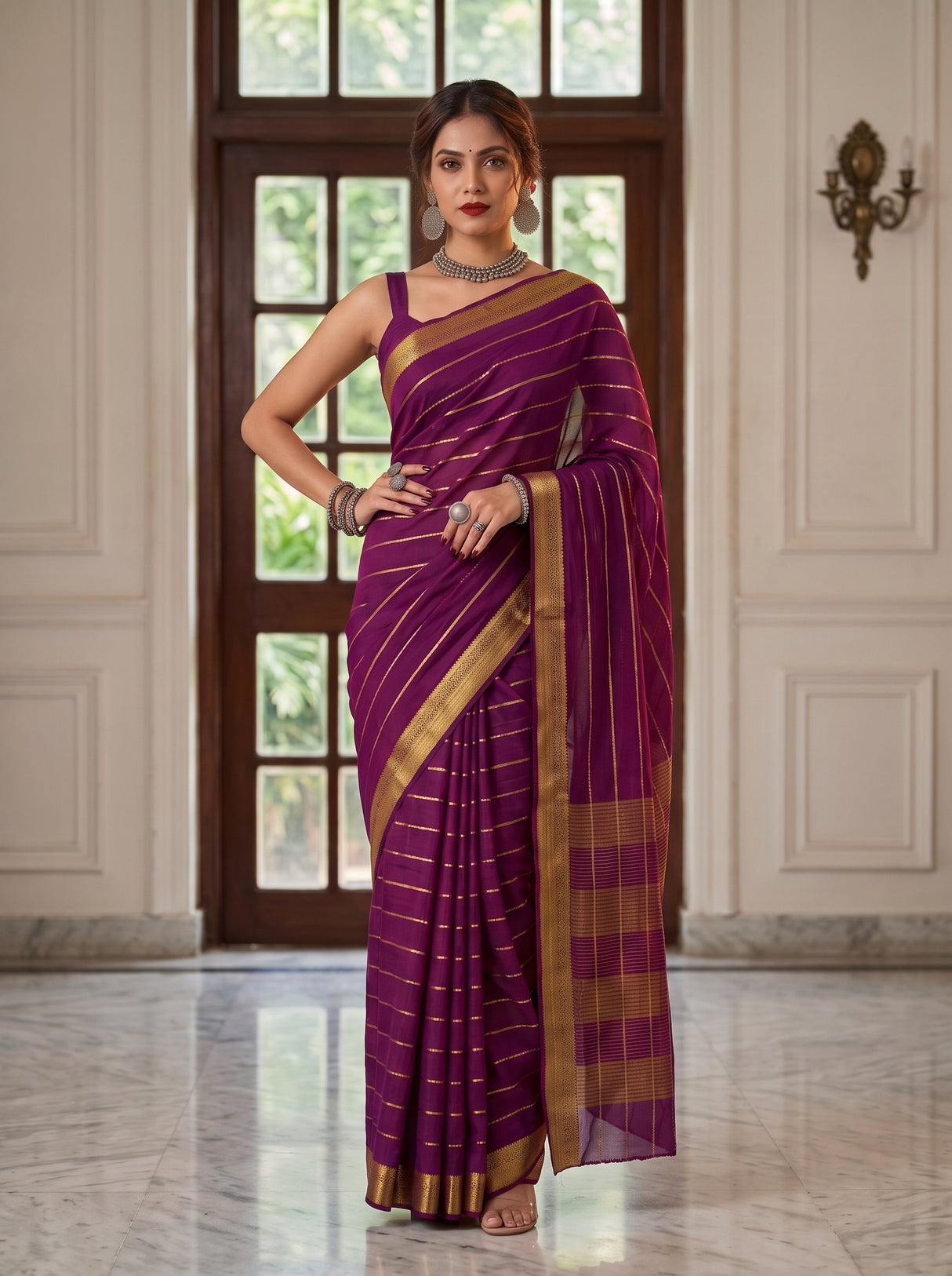 MIMOSA Jamun Mysore Silk Crepe Saree — pose 4 styling detail