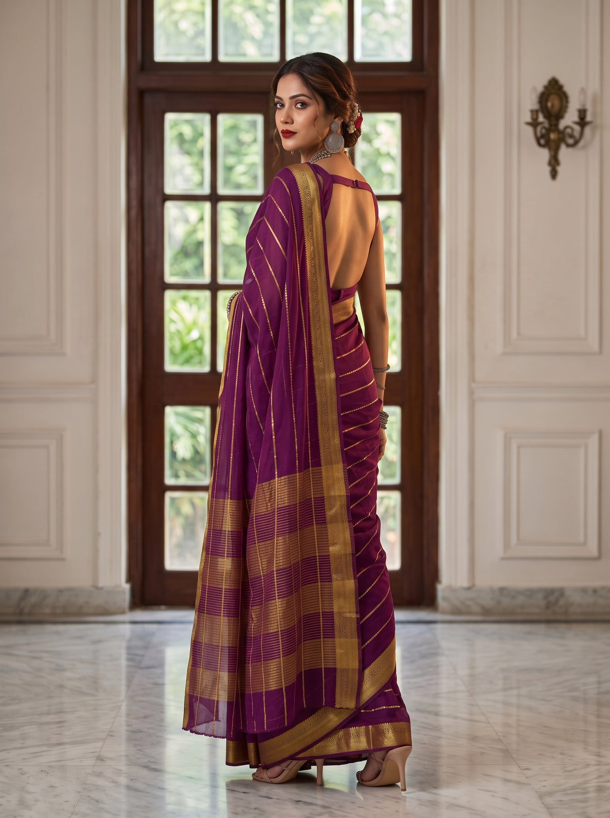 MIMOSA Jamun Mysore Silk Crepe Saree — pose 5 styling detail